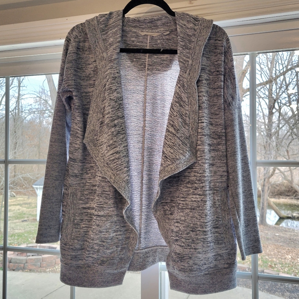 Athleta Blissful Hooded Open Cardigan Gray Small Jacket Knit Stretchy